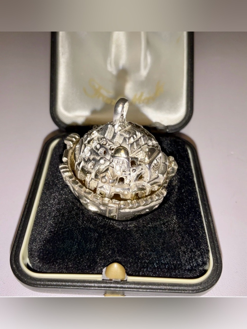 Vintage Frank Meisler Israel Jerusalem Pendant Box Locket With Original Case